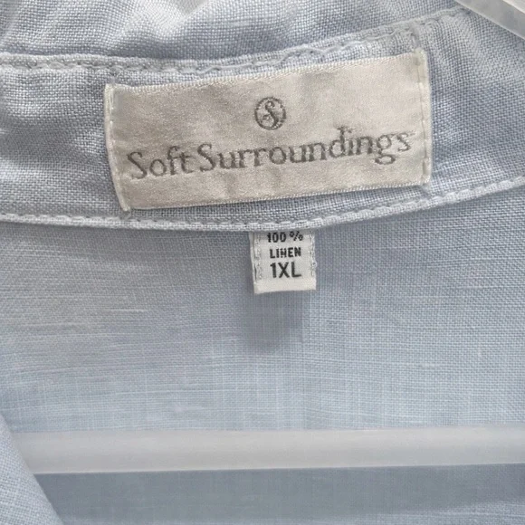 Soft Surroundings Linen Button Front Tunic Top Light Blue Women’s 1X Plus Size - Picture 4 of 9